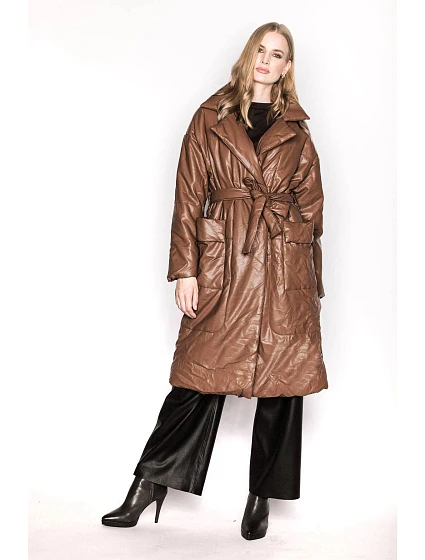 Hnědá oversize bunda z ekologické kůže model 17695043 - Ann Gissy Hnědá oversize bunda z ekologické kůže model 17695043 - Ann Gissy