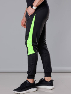 Černo-limetkové pánské teplákové kalhoty se vsadkami (8K168)
