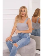 Halenka bez ramínek s volánky šedá Halenka bez ramínek s volánky šedá