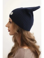 Dámská čepice s proužkem a ozdobným knoflíkem s přídavkem vlny a modalu modrá Dámská čepice s proužkem a ozdobným knoflíkem s přídavkem vlny a modalu modrá