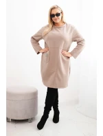 Dámské šaty Plus Size máslové s kapsou a rukávem 3/4 camelový Dámské šaty Plus Size máslové s kapsou a rukávem 3/4 camelový