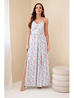 Dámské maxi šaty s květinovým vzorem na ramínkách se zavazováním na zádech mentolová
