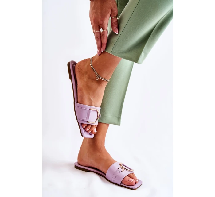 Dámské klasické kožené pantofle s zdobením fialový model 21591202 - Boto Dámské klasické kožené pantofle s zdobením fialový model 21591202 - Boto