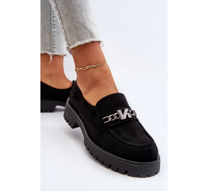 Dámské semišové mokasíny s ozdobou černé Loraleima