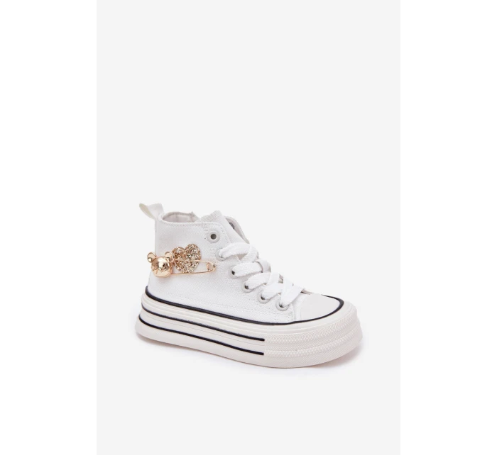 Dětské Vysoké Tenisky Se Zlatou Dekorací Bílé model 21700891 - Boto Dětské Vysoké Tenisky Se Zlatou Dekorací Bílé model 21700891 - Boto
