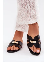 Ploché Dámské Pantofle S Páskem A Zlatým Detalem Černé Kerenza Ploché Dámské Pantofle S Páskem A Zlatým Detalem Černé Kerenza