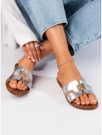 Výborné sandály dámské stříbrné bez podpatku Výborné sandály dámské stříbrné bez podpatku