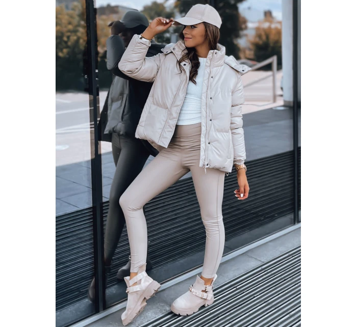 Dámská kožená přechodná bunda COLLAR beige FashionStreet TY3763