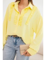 Dámská viskózová košile s dlouhým rukávem a volány žlutá Dámská viskózová košile s dlouhým rukávem a volány žlutá