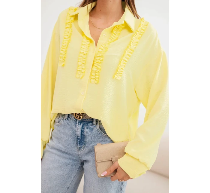 Dámská viskózová košile s dlouhým rukávem a volány žlutá Dámská viskózová košile s dlouhým rukávem a volány žlutá