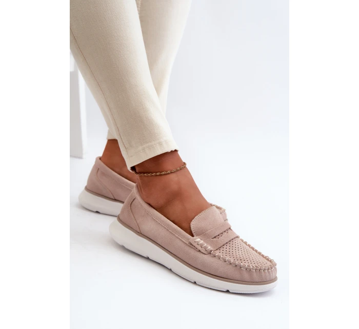 Sametové mokasíny na platformě Sergio Leone SP012 Beige