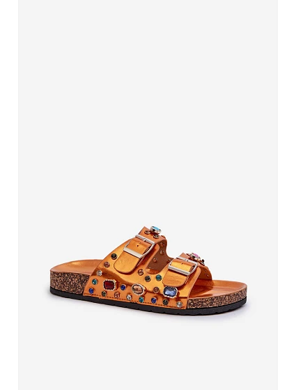 Ozdobené dámské žabky s přezkami model 21660443 oranžové - S.Barski