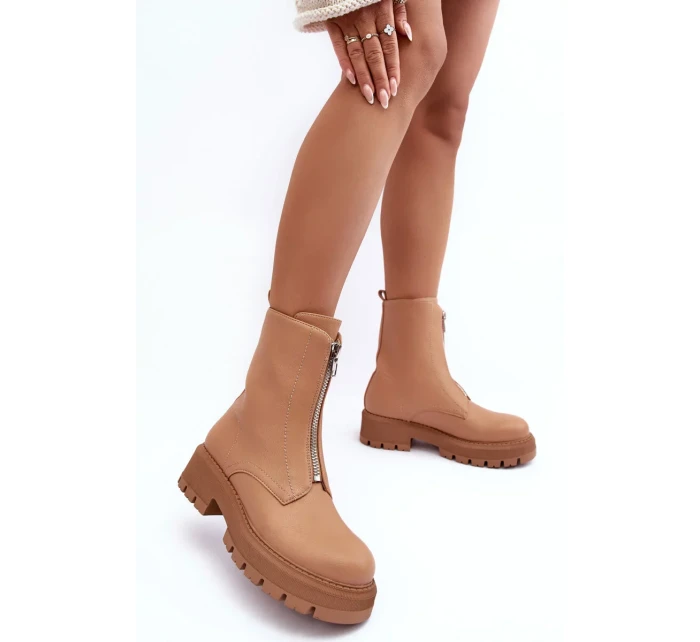 Kožené ploché kotníkové boty se zipem Camel Vimal Kožené ploché kotníkové boty se zipem Camel Vimal