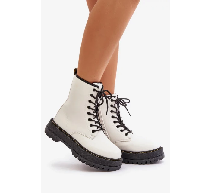 Zateplené Kotníkové Boty z Eko Kůže Na Zip Bílé Naleli Zateplené Kotníkové Boty z Eko Kůže Na Zip Bílé Naleli