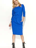 Dámské šaty s volným střihem středně dlouhé modré - Modrá - Makadamia