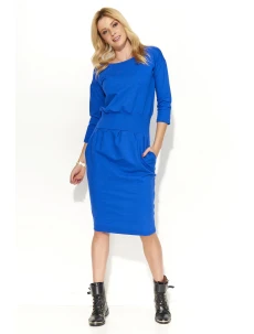 Dámské šaty s volným střihem středně dlouhé modré - Modrá - Makadamia