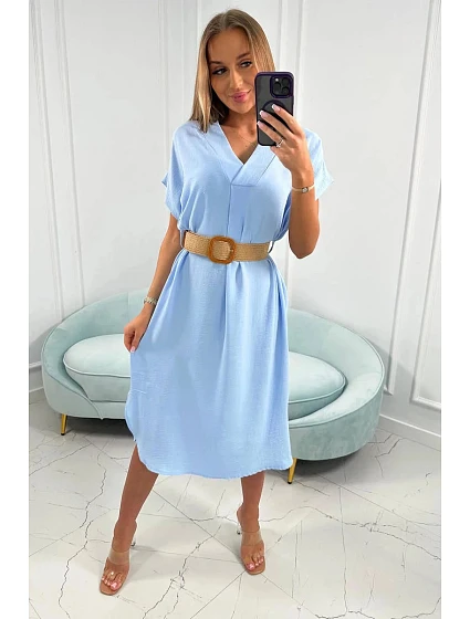 Dámské šaty s ozdobným páskem model 21173152 sv. modré - Kesi