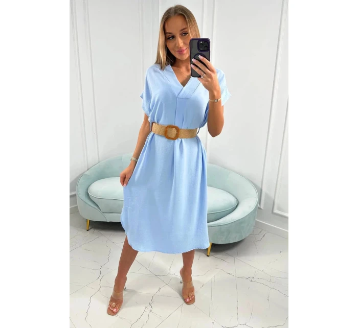 Dámské šaty s ozdobným páskem 24139 sv. modré - Kesi Dámské šaty s ozdobným páskem 24139 sv. modré - Kesi