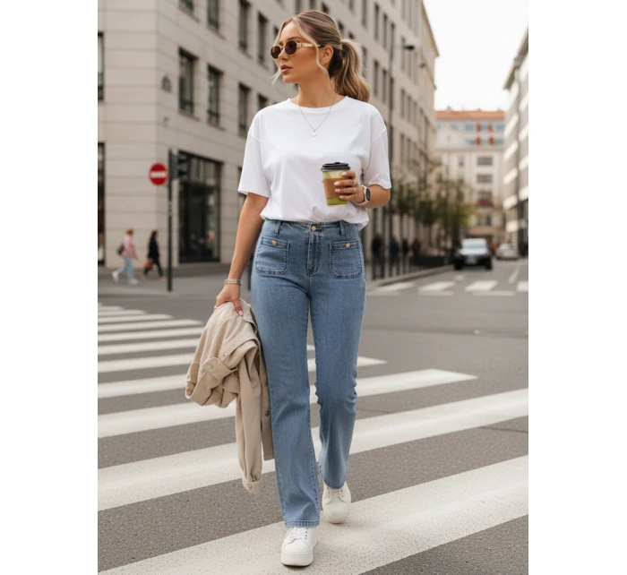 Dámské džíny s vysokým pasem a širokými nohavicemi modré FashionStreet UY2867 Dámské džíny s vysokým pasem a širokými nohavicemi modré FashionStreet UY2867