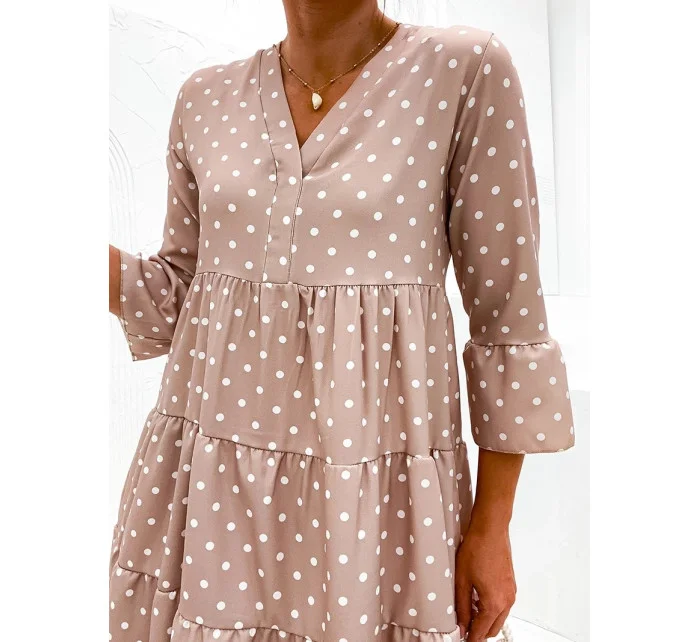 Béžové puntíkované šaty s volánky (706) Béžové puntíkované šaty s volánky (706)