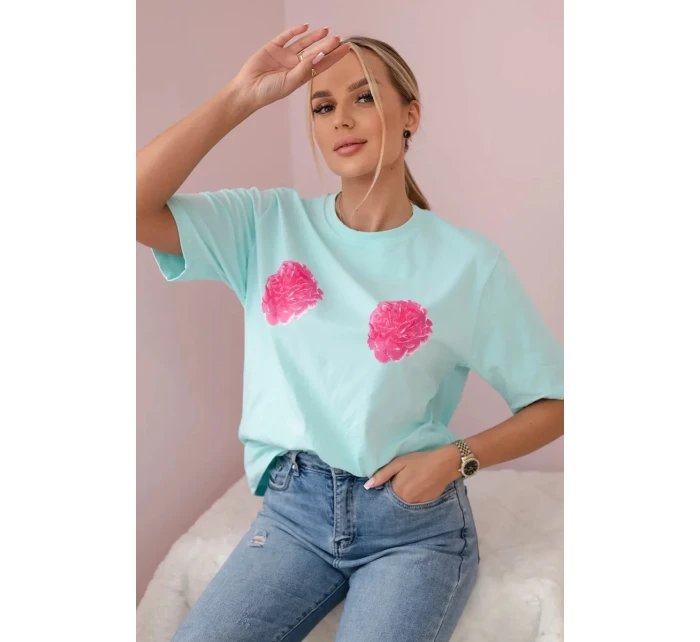 Bavlněná halenka s květinovým potiskem světlá máta