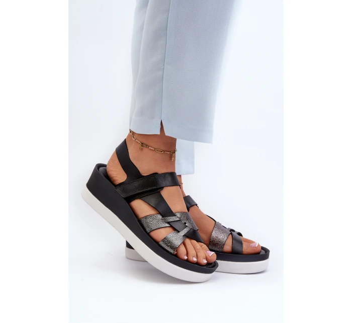 Zazoo 40397 Dámské Kožené Sandály na Platformě Černé