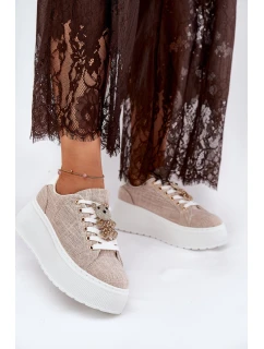 Tenisky Na Platformě S Potiskem Medvěd S.Barski BF51-014 Béžové