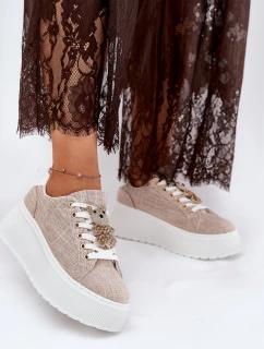 Tenisky Na Platformě S Potiskem Medvěd S.Barski BF51-014 Béžové