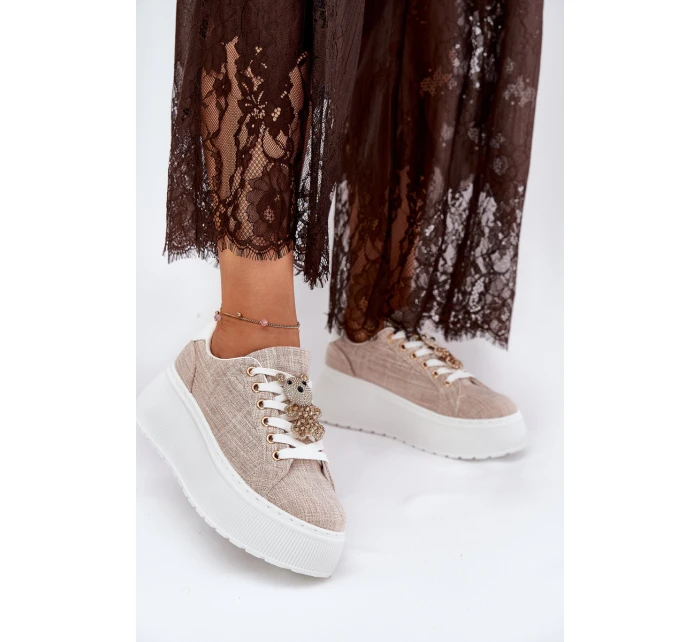 Tenisky Na Platformě S Potiskem Medvěd S.Barski BF51-014 Béžové