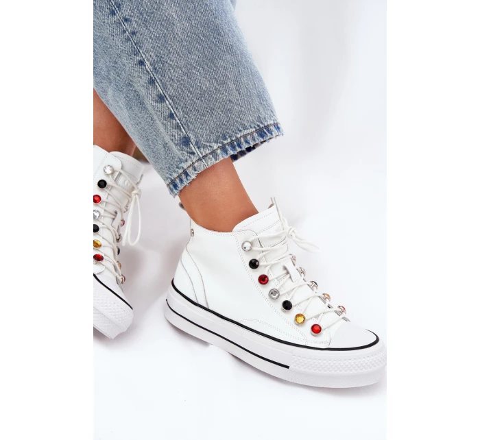 Kožené Vysoké Tenisky Dámské model 21691449 Bílé - Goe