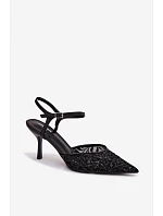 Dámské síťované sandály na podpatku s lesklým zdobením Černé Laria Dámské síťované sandály na podpatku s lesklým zdobením Černé Laria