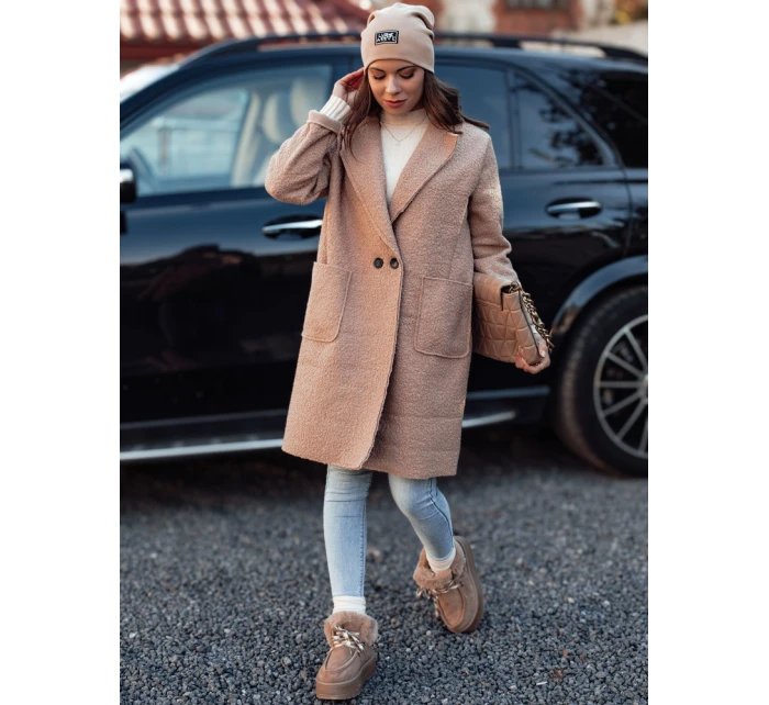 Dámský oversize dlouhý kabát z kůže béžový Dstreet model 21981938 - FashionStreet