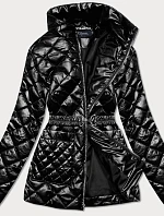 Černá prošívaná dámská bunda s páskem (BH2208)