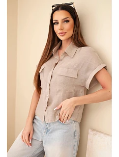 Dámská košile z viskózy s krátkým rukávem a kapsami fango