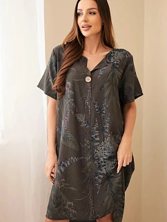 Dámské viskózové šaty Plus Size s krátkým rukávem a výstřihem na knoflíky hnědá