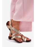 Ploché Kožené Sandály Dámské Zazoo 40032 Zlaté