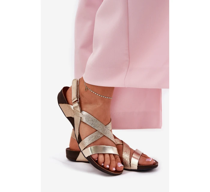 Ploché Kožené Sandály Dámské Zazoo 40032 Zlaté