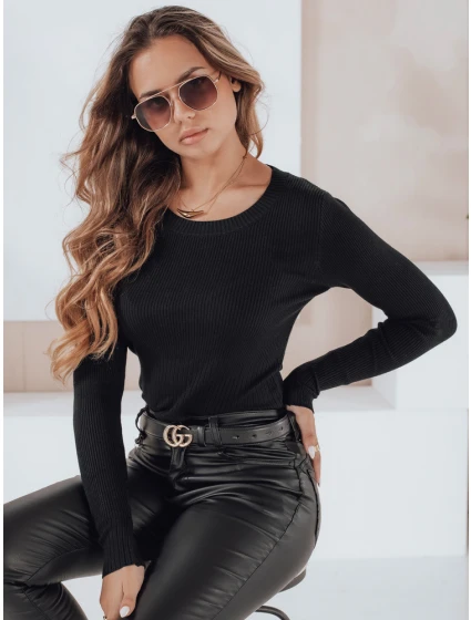 Dámský žebrovaný svetr NOLVIE black FashionStreet MY2492 Dámský žebrovaný svetr NOLVIE black FashionStreet MY2492