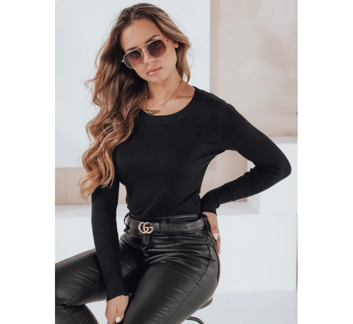 Dámský žebrovaný svetr NOLVIE black FashionStreet MY2492 Dámský žebrovaný svetr NOLVIE black FashionStreet MY2492