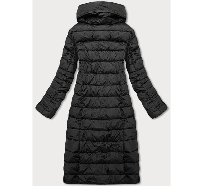 Dlouhá černá dámská zimní bunda s límcem (my017)