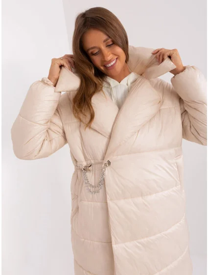 Světle béžová lehká dámská zimní péřová bunda model 21247743 - Factory Price