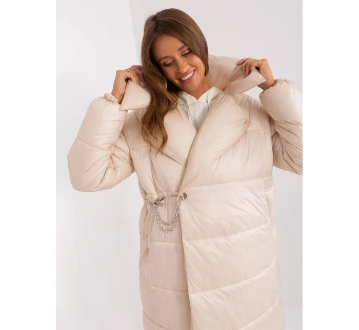 Světle béžová lehká dámská zimní péřová bunda model 21247743 - Factory Price