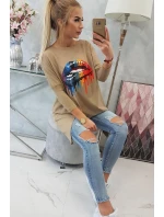 Oversize halenka s potiskem duhových rtů camel