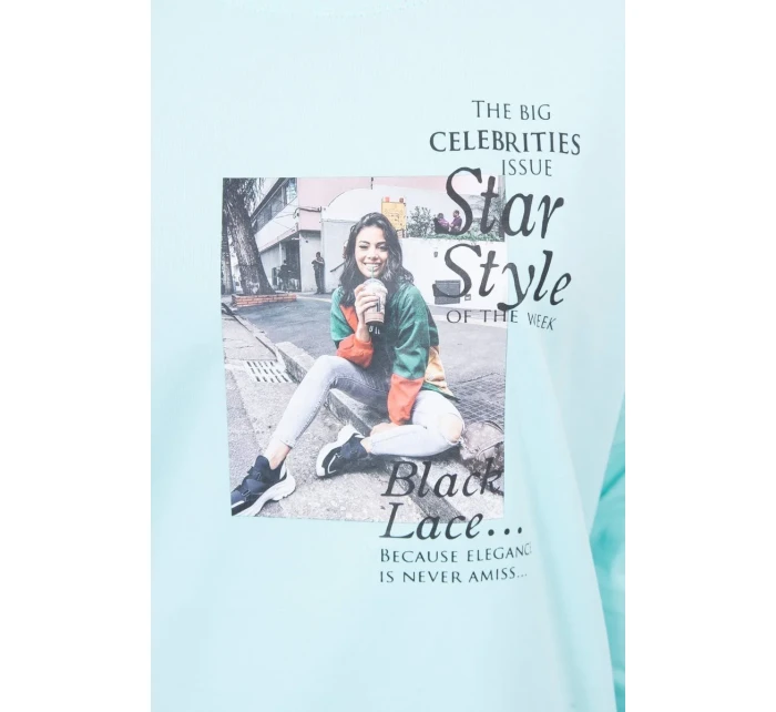 Halenka s potiskem Star Style v mátové barvě