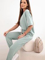 Dámská souprava z viskózy máslíčko s krátkým rukávem a kalhotami tmavě mátová