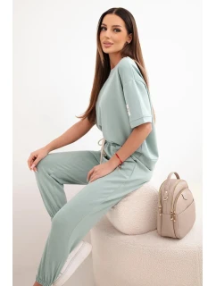 Dámská souprava z viskózy máslíčko s krátkým rukávem a kalhotami tmavě mátová