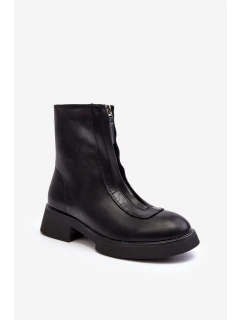 Dámské černé kotníčkové boty na plochém podpatku s zipem model 21643284 - Boto