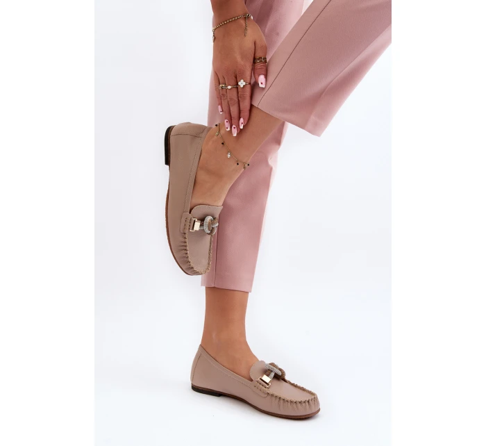 Dámské kožené mokasíny s ozdobou Laura Messi 2761 béžové