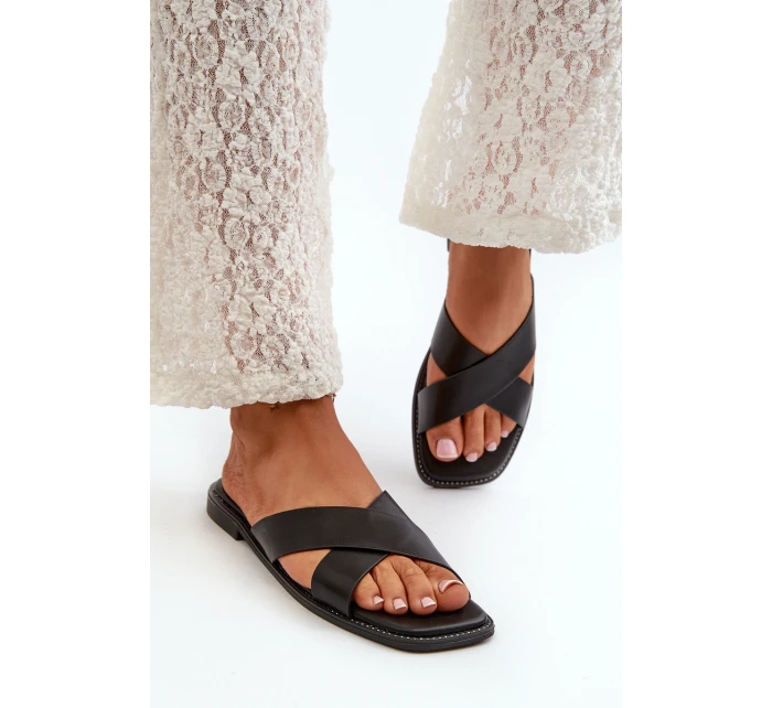 Dámské Sandály Na Ploché Podrážce Z Eko Kůže S.Barski KV27-002 Černé