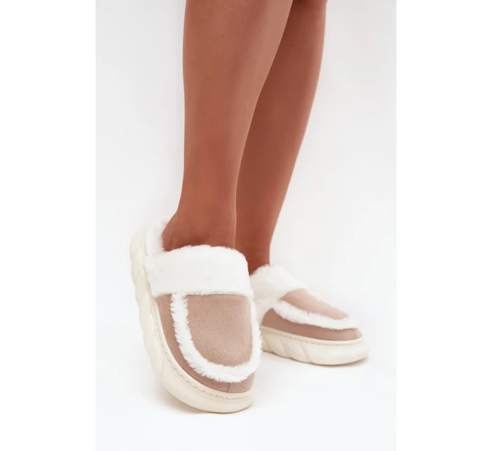 Dámské pantofle na tlusté podrážce s kožešinou Vinceza 19952 Béžové